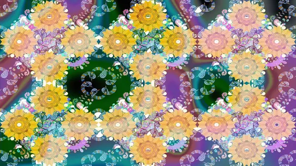 Raster illüstrasyonu. Bej renkte, yaz çiçekleri. Raster çiçek desenli ve çiçekli..