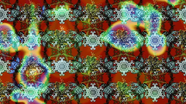 Kahverengi, yeşil ve mavi renklerde. Raster illüstrasyonu. 3D çiçekler, çizim.