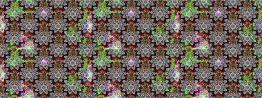 Raster illüstrasyonu. Raster deseni. Soyut çiçek çizim kalıbı arka planı. Küçük çiçekteki sevimli çiçek deseni. Gri renklerde.
