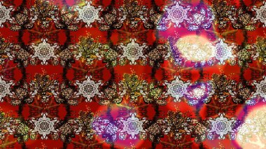 Kahverengi, kırmızı ve siyah renkte etnik çiçeklerle süslenmiş zarif bir eskiz deseni. Raster Çiçek İllüstrasyonu güzel tekstil..