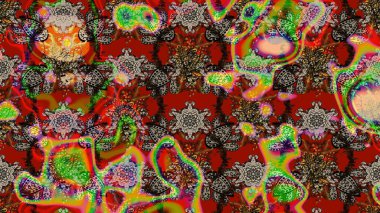 Çiçek deseni. Şatafatlı bahar bahçesi dokusu. Kırmızı, kahverengi ve gri renkte çiçek çizimi. Çiçekler kırmızı, kahverengi ve gri renklerde. Raster illüstrasyonu.