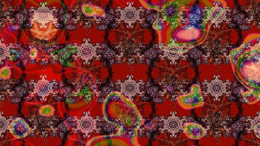 Raster çiçek desenli çiçek deseni, yapraklar, dekoratif elementler, sıçrama, lekeler, el çizimi kontur çizgileri ve Doodle çizim stili, grafik raster çizim çizimi.