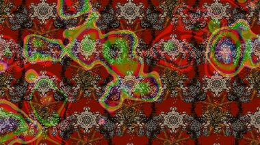 Küçük çiçekte hoş bir çiçek deseni var. Kahverengi, kırmızı ve gri renkli, parlak çiçekli, soyut çizim deseni. Çiçek elementli zarif raster dokusu..