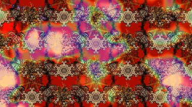 Sevimli çiçek raster deseni. Düz Çiçek Elementleri Tasarımı. Renkli Bahar Teması eskiz kalıbı. Kahverengi, kırmızı ve bej renkte çiçekler.