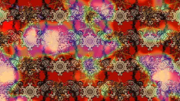 Sevimli çiçek raster deseni. Düz Çiçek Elementleri Tasarımı. Renkli Bahar Teması eskiz kalıbı. Kahverengi, kırmızı ve bej renkte çiçekler.