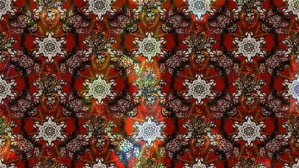 Kahverengi, kırmızı ve siyah renkte çiçekler. Raster illüstrasyonunda çiçek deseni çizimi.