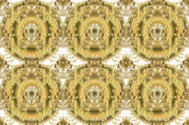 Tarafsız, sarı ve bej renklerde altın elementlerle desen. Lüks mobilyalar. Tarafsız, sarı ve altın kaplamalı bej arkaplan. Oyma. Klasik mobilya tarzı. Kusursuz ahşap oymacılığı.