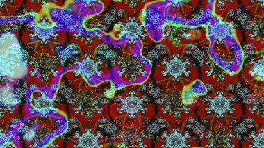 Raster düz çiçek çizim deseni. Mavi, kırmızı ve kahverengi renkte çiçekler. Tasarım hediye paketi, tebrik kartları, posterler ve afiş tasarımı.