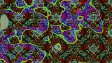 Suluboya çiçekli çiçek deseni. Yeşil, gri ve kahverengi renkli Asya tekstili. Raster illüstrasyonu.