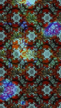 Halk tarzı. Parlak renkli çiçekleri ve kahverengi, mavi ve gri renkte yaprakları olan harika bir çiçek deseni. Moda baskıları için zarif bir şablon. Modern çiçek arkaplanı.