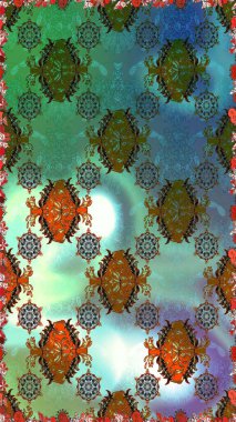 Yeşil ve mavi lale çiçekli, pürüzsüz bir desen. Paket kağıdı için en iyisi. Doğal kozmetik ürünleri, parfüm, çiçekçi dükkanı için bahar ihalesi tasarımı. Karşılama ya da düğün geçmişi olarak kullanılabilir.