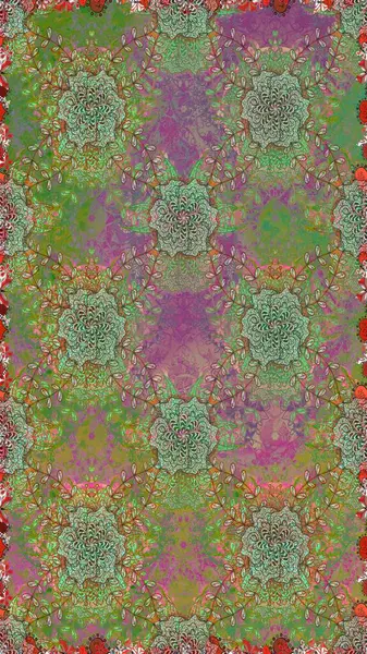 Çiçeksiz desenli nakış işlemeli gelincikler ve vadideki zambaklar. Raster geleneksel çiçek buketi yeşil ve nötr renklerde tekstil tasarımı için.