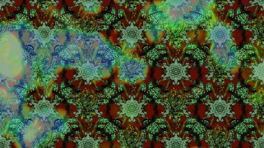 Soyut etnik raster çizim kalıbı. Kabile sanatı boho baskısı, klasik çiçek arkaplanı. Arkaplan dokusu, duvar kağıdı, çiçek teması yeşil, kahverengi ve gri renkler.