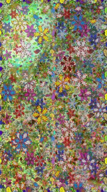 Asya tekstil tarzında. Güzel kumaş deseni. Raster illüstrasyonu. Renkli Bahar Temalı Kusursuz Arkaplan. Kusursuz çiçek deseni. Düz Çiçek Elementleri Tasarımı.