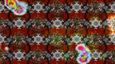 Gri, kahverengi ve kırmızı renklerde bahar çiçekleri. Çiçek ve yapraklı karalama şeklinde Raster çiçek deseni. Raster illüstrasyonu.