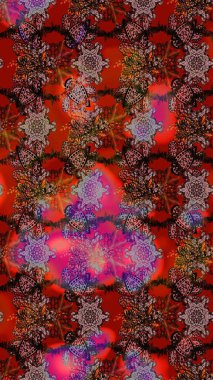 Raster illüstrasyonu. Kahverengi, kırmızı ve siyah renkte çiçekler. Çizim çiçek deseni duvar kağıdı için kullanılabilir.