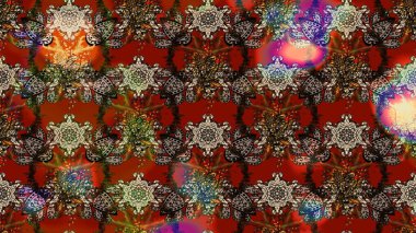 Raster illüstrasyonundaki çiçek desenli çizim. Kahverengi, kırmızı ve bej renklerde. Güzel kumaş deseni. Raster illüstrasyonu.