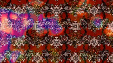 Raster illüstrasyonundaki çiçek desenli çizim. Kahverengi, kırmızı ve bej renkte çiçekler.