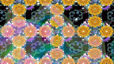 Raster illüstrasyonu. Çizim kalıbı. Renkli süs kenarı. Çiçek duvar kağıdı. Yeşil renklerde. Hint süsü..