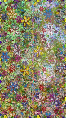 Yeşil renkli çiçekler. Kumaş desenli papatya çiçekleri ayrıntıları.