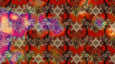 Raster illüstrasyonundaki çiçek desenli çizim. Renkli Bahar Teması eskiz kalıbı. Düz Çiçek Elementleri Tasarımı. Kahverengi, kırmızı ve bej renkte çiçekler.