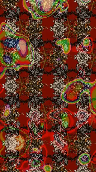 Güzel, parlak, pürüzsüz kumaş, tuval. Desen, çizim, çiçek sınırı. Kıvırcık, parlak örgü. Eski moda arka plan. Raster illüstrasyonu. Çiçeklerin çelengi.