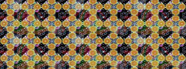 Suluboya, elle çizilmiş. Sarı üzerine çiçekler. Raster hisseleri. Taslak arkaplan deseni.