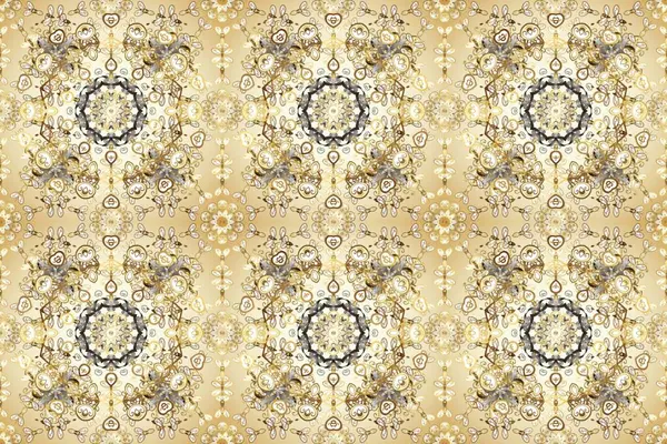 Raster oryantal süs. Altın şablonu çiz. Altın desenli bej, nötr ve kahverengi altın elementlerle.