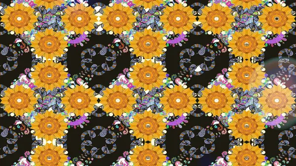 Soyut etnik raster çizim kalıbı. Vadinin gri renkli çiçekleri. Çiçekler..