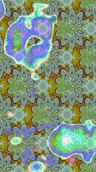 Raster deseni. Bahar çiçekleri dallı desen, yeşil renkler çiçekli siluet.