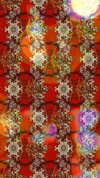 Raster illüstrasyonu. Kahverengi, kırmızı ve bej renklerde. Çiçek buketleriyle klasik tarzda eskiz deseni.