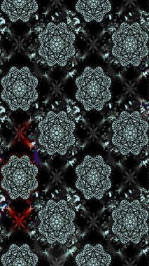 Siyah renklere karalamalar çizilmiş çiçek deseni. Raster illüstrasyonu.