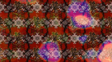 Parlak renkli fantezi çiçekleri, yapraklar, kahverengi, kırmızı ve siyah renkli tomurcuklar, kahverengi, kırmızı ve siyah. Suluboya el çizimi elementli çiçek çizimi deseni.