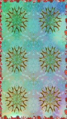 Çiçeksiz desenlerin resmi. Vadinin çiçekleri mavi ve yeşil renklerde.