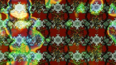 Raster Çiçek İllüstrasyonu güzel tekstil. Yeşil, kahverengi ve kırmızı renkte etnik çiçeklerle süslenmiş zarif eskiz deseni.