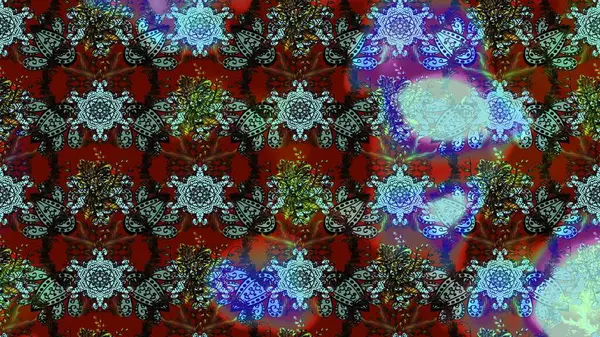 Gömlek, arka plan modelini çiz. Mavi, kahverengi ve kırmızı renkte çiçekler. Tropik çiçekler.