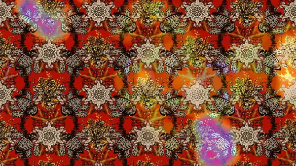 Küçük kahverengi, bej ve kırmızı çiçeklerle oldukça eski bir besin torbası deseni. Tekstil, kumaş, kapaklar, duvar kağıtları, baskı, paket, koleksiyon defteri, örgü, dekupaj için çiçek arkaplanı..