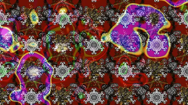 Raster illüstrasyonu. Raster deseni. Gri, kırmızı ve kahverengi renkte yaz çiçekleri. Küçük çiçekte sevimli çiçek deseni var..