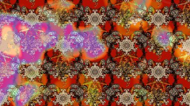 Raster düz çiçek çizim deseni. Hediye ambalaj kağıdı, tebrik kartları, posterler ve pankart tasarımı. Kahverengi, bej ve kırmızı renkte çiçekler.