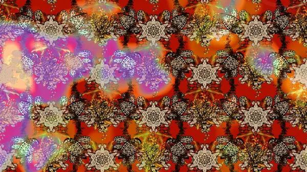 Raster düz çiçek çizim deseni. Hediye ambalaj kağıdı, tebrik kartları, posterler ve pankart tasarımı. Kahverengi, bej ve kırmızı renkte çiçekler.