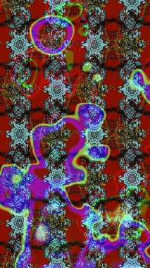 Kırmızı, kahverengi ve mavi renklerde. Raster illüstrasyonu. Kırmızı, kahverengi ve mavi papatyaların kırmızı, kahverengi ve mavi renkleri..