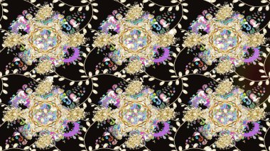 Kumaş, duvar kağıdı ve kağıt üzerine baskı yapmak için gelişen arka plan. Raster illüstrasyonu. Moda arka planında parlak buketler. Eski usul küçük çiçekli şirin bir eskiz deseni..