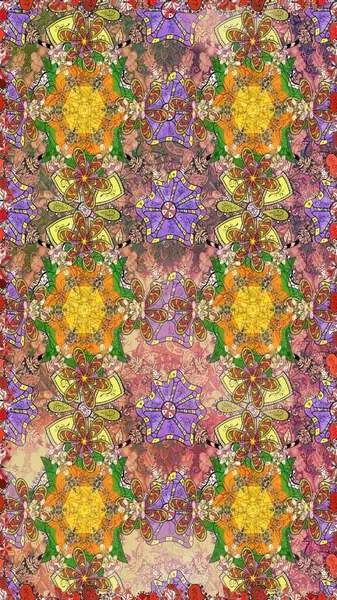 Renkli Yaz Temalı eskiz kalıbı. Kahverengi renkli çiçekler. Raster illüstrasyonundaki çiçek desenli çizim. Düz Çiçek Elementleri Tasarımı.