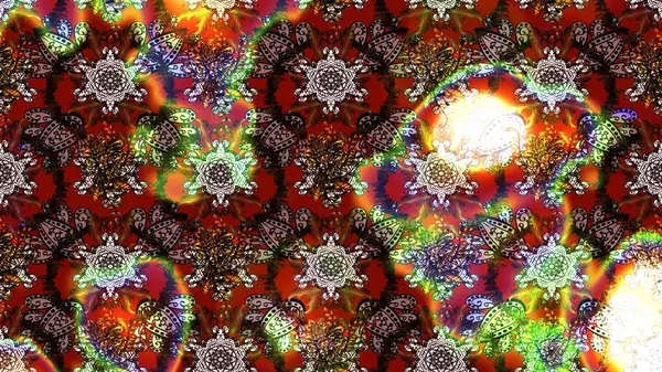 Yapraklı çiçekler ve kahverengi, kırmızı ve nötr renklerde papatya çiçekleri. Raster - stok. Taslak arkaplan deseni.