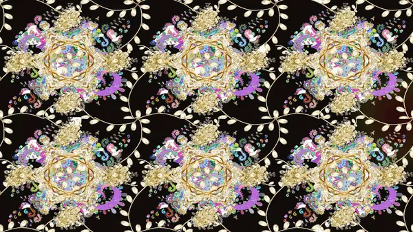 Kumaş, duvar kağıdı ve kağıt üzerine baskı yapmak için gelişen arka plan. Raster illüstrasyonu. Moda arka planında parlak buketler. Eski usul küçük çiçekli şirin bir eskiz deseni..