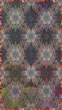 Çiçekli karalama şeklinde Raster çiçek deseni. Gri ve kahverengi renklerde bahar çiçekleri. Raster illüstrasyonu.