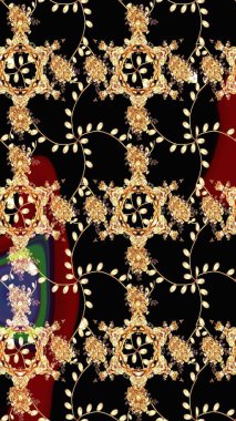 El çizimi çiçek çizimi deseni (fayans). Şirin çiçekli, desenli, siyah, bej ve kahverengi renkli renkli bir eskiz deseni. Tekstil için suluboya çizim deseni.