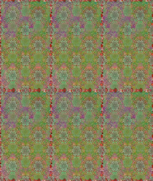 Yeşil ve nötr renklerde çiçekler. Raster illüstrasyonu. Raster illüstrasyonu. Asya tekstil tarzında. Kusursuz çiçek deseni.