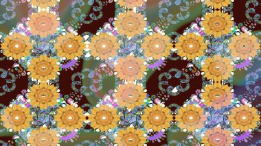 Kahverengi renkli etnik çiçeklerin olduğu zarif bir eskiz modeli. Raster Çiçek İllüstrasyon Şirin Tekstil.