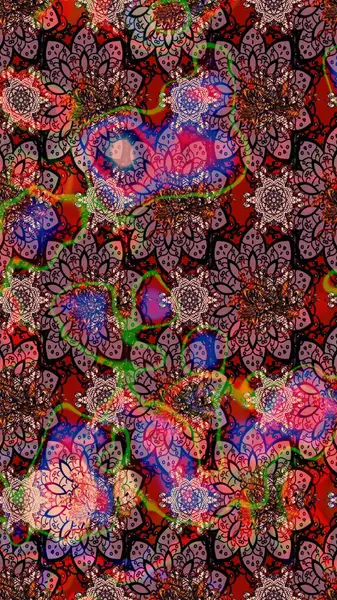 Pembe renkli etnik çiçeklerle süslenmiş zarif bir eskiz. Raster Çiçek İllüstrasyon Şirin Tekstil.